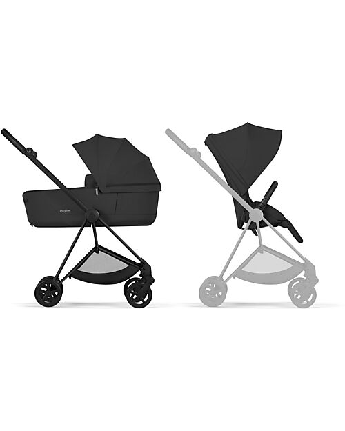 Cybex MIOS Duo Comfort - Matt Black Frame with Seat and Foldable Carrycot Sepia Black Foot Board