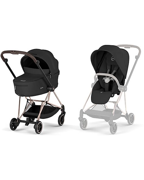 Cybex MIOS Duo Comfort - Rosegold Frame with Seat and Foldable Carrycot Sepia Black Foot Board