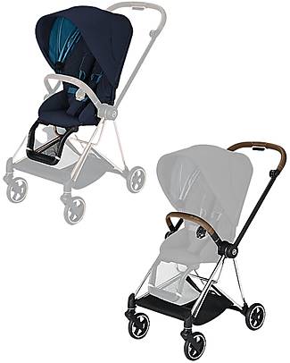 Cybex Mios Stroller - Chrome Brown Frame and Blue Seat Pack Lights Strollers