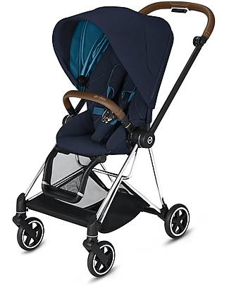 Cybex Mios Stroller - Chrome Brown Frame and Blue Seat Pack Lights Strollers