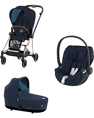 Cybex Mios3 Platinum Stroller Seat Pack + Car Seat + Carry Cot - Rose Gold and Midnight Blue Trio and Duo Strollers