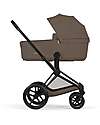 Cybex Priam Duo Comfort - Matt Black Frame with Seat and Foldable Carrycot Coconut Brown Foot Board