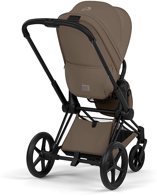 Cybex Priam Duo Comfort - Matt Black Frame with Seat and Foldable Carrycot Coconut Brown Foot Board