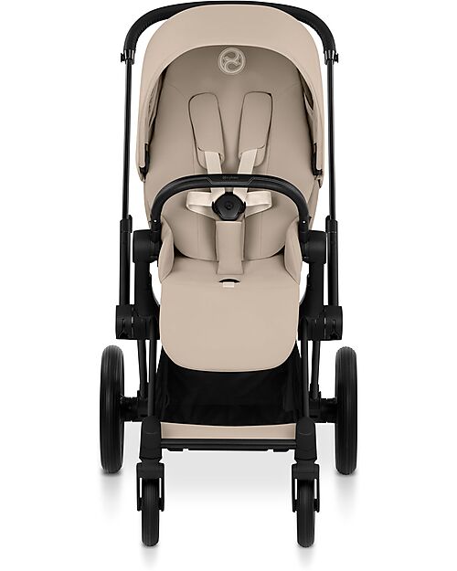 Cybex Priam Duo Comfort - Matt Black Frame with Seat and Foldable Carrycot Cozy Beige Foot Board