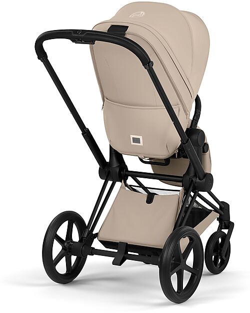 Cybex Priam Duo Comfort - Matt Black Frame with Seat and Foldable Carrycot Cozy Beige Foot Board