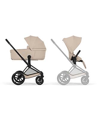Cybex Priam Duo Comfort - Matt Black Frame with Seat and Foldable Carrycot Cozy Beige Foot Board