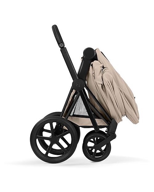 Cybex Priam Duo Comfort - Matt Black Frame with Seat and Foldable Carrycot Cozy Beige Foot Board