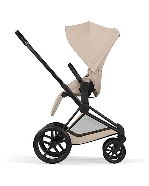 Cybex Priam Duo Comfort - Matt Black Frame with Seat and Foldable Carrycot Cozy Beige Foot Board