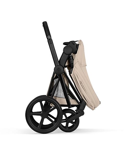 Cybex Priam Duo Comfort - Matt Black Frame with Seat and Foldable Carrycot Cozy Beige Foot Board