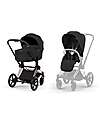 Cybex Priam Duo Comfort - Rosegold Frame with Seat and Foldable Carrycot Sepia Black Foot Board