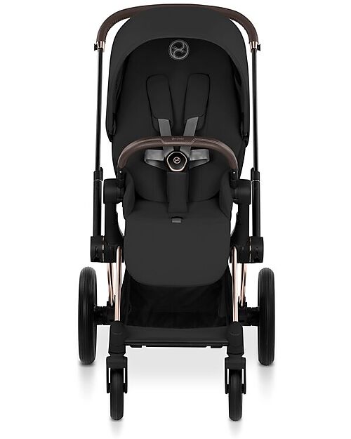 Cybex Priam Duo Comfort - Rosegold Frame with Seat and Foldable Carrycot Sepia Black Foot Board