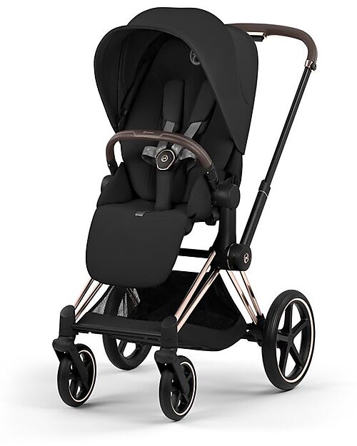 Cybex Priam Duo Comfort - Rosegold Frame with Seat and Foldable Carrycot Sepia Black Foot Board