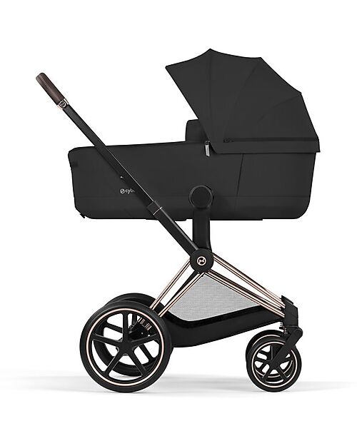 Cybex Priam Duo Comfort - Rosegold Frame with Seat and Foldable Carrycot Sepia Black Foot Board