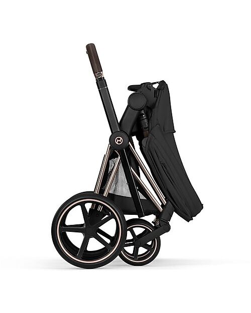 Cybex Priam Duo Comfort - Rosegold Frame with Seat and Foldable Carrycot Sepia Black Foot Board
