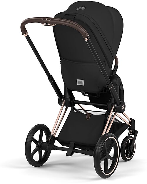 Cybex Priam Duo Comfort - Rosegold Frame with Seat and Foldable Carrycot Sepia Black Foot Board