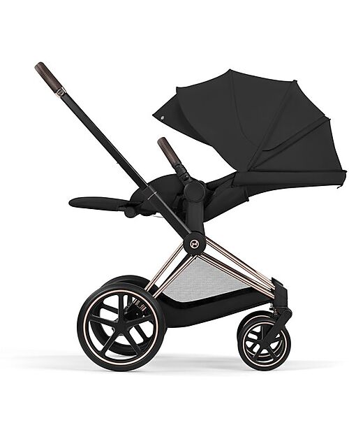 Cybex Priam Duo Comfort - Rosegold Frame with Seat and Foldable Carrycot Sepia Black Foot Board