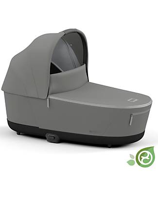 Cybex Priam or e-Priam  Lux Carry Cot -  Pearl Grey  - Comfy and Spacious - Concious Collection  Fabric Made from 21
Recycled Plastic Bottles Pram Systems