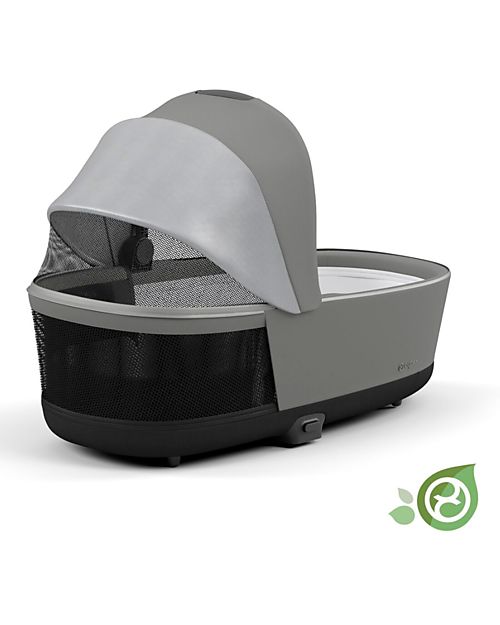 Cybex Priam or e-Priam  Lux Carry Cot -  Pearl Grey  - Comfy and Spacious - Concious Collection  Fabric Made from 21
Recycled Plastic Bottles Pram Systems