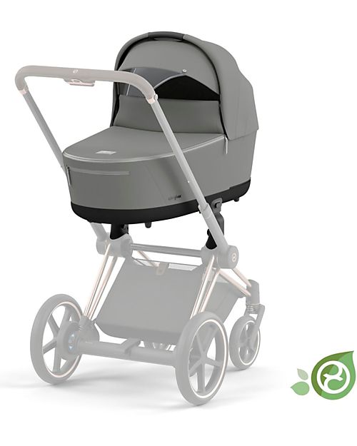 Cybex Priam or e-Priam  Lux Carry Cot -  Pearl Grey  - Comfy and Spacious - Concious Collection  Fabric Made from 21
Recycled Plastic Bottles Pram Systems