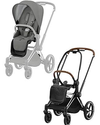 Cybex Priam4 Platinum Stroller - Chrome Brown Frame and Grey Seat Pack Pushchairs