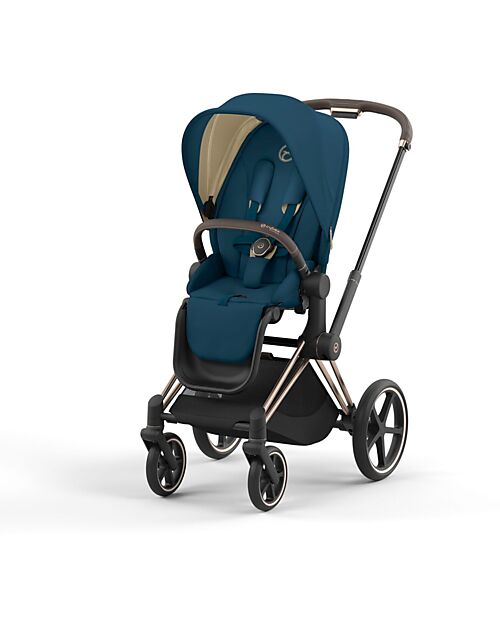 Cybex Priam4 Platinum Stroller - Rose Gold Frame and Seat Pack Mountain Blue Pushchairs