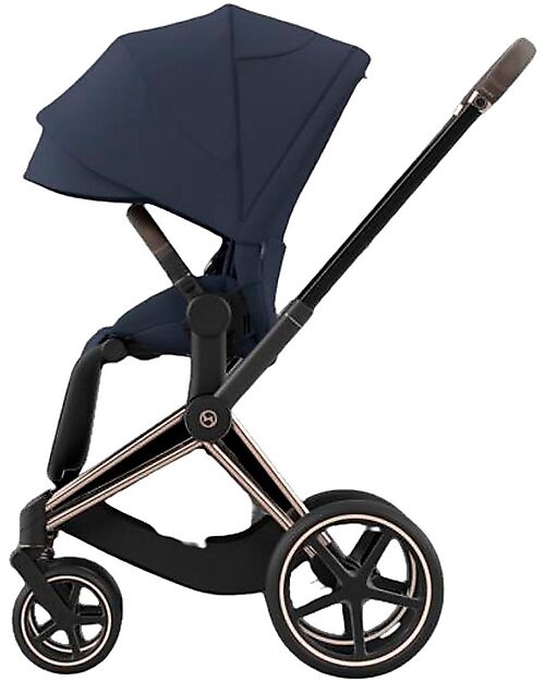 Cybex Priam4 Platinum Stroller - Rose Gold Frame and Seat Pack Nautical Blue Pushchairs