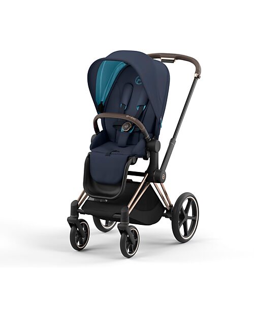 Cybex Priam4 Platinum Stroller - Rose Gold Frame and Seat Pack Nautical Blue Pushchairs