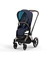 Cybex Priam4 Platinum Stroller - Rose Gold Frame and Seat Pack Nautical Blue Pushchairs