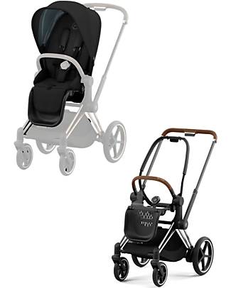 Cybex Priam4 Stroller - Chrome Brown Frame and Seat Pack Deep Black Pushchairs