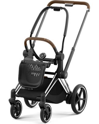 Cybex Priam4 Stroller - Chrome Brown Frame and Seat Pack Deep Black Pushchairs