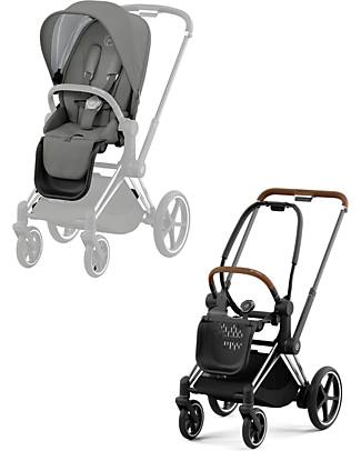 Cybex Priam4 Stroller - Chrome Brown Frame and Seat Pack Soho Grey Pushchairs