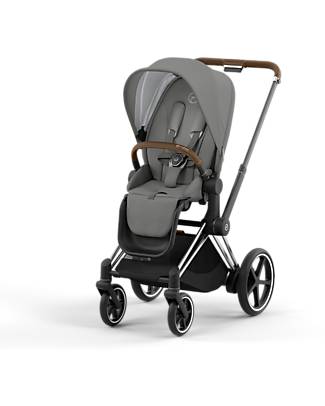 Cybex Priam4 Stroller - Chrome Brown Frame and Seat Pack Soho Grey Pushchairs