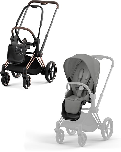 Cybex Priam4 Stroller - Frame Stroller Rosegold with Seat Pack Mirage Grey Pushchairs
