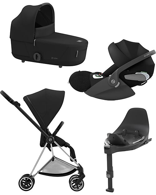 Cybex TRIO Mios3 - Frame Stroller Chrome Black with Seat Pack + Carrycot + Car Seat - Sepia Black + Base T Isofix Trio and Duo Strollers