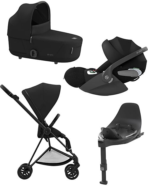 Cybex TRIO Mios3 - Frame Stroller Matt Black with Seat Pack, Carrycot and Car Seat Sepia Black + Base T Isofix - Black Trio and Duo Strollers