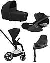 Cybex TRIO Priam4 - Frame Stroller Chrome Black with Seat Pack + Carrycot and Car Seat - Sepia Black + Base T Isofix Trio and Duo Strollers