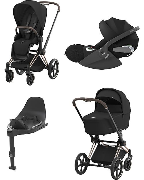 Cybex TRIO Priam4 - Frame Stroller Chrome Black with Seat Pack + Carrycot + Car Seat Cloud T + Base T Trio and Duo Strollers