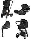Cybex TRIO Priam4 - Frame Stroller Chrome Black with Seat Pack + Carrycot + Car Seat Cloud T + Base T Trio and Duo Strollers