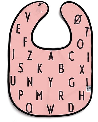 Design Letters & Friends Alphabet Bib, Pink - “AJ Vintage ABC” by Arne Jacobsen Collection Snap Bibs