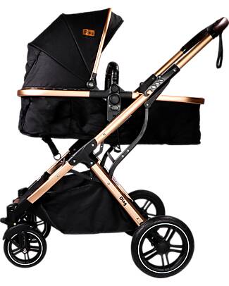 Ding Baby Duo Juna Stroller and Carry Cot 2 in 1 - Black/Rosé - the Carry Cot Transforms into a Stroller Seat Trio and Duo Strollers