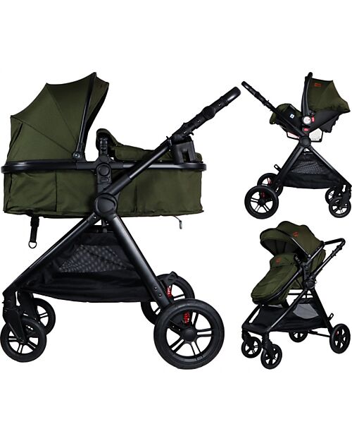 Ding Baby Liam Stroller 3 in 1 - Black/Forest Green Trio and Duo Strollers