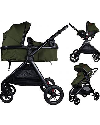 Ding Baby Liam Stroller 3 in 1 - Black/Forest Green Trio and Duo Strollers