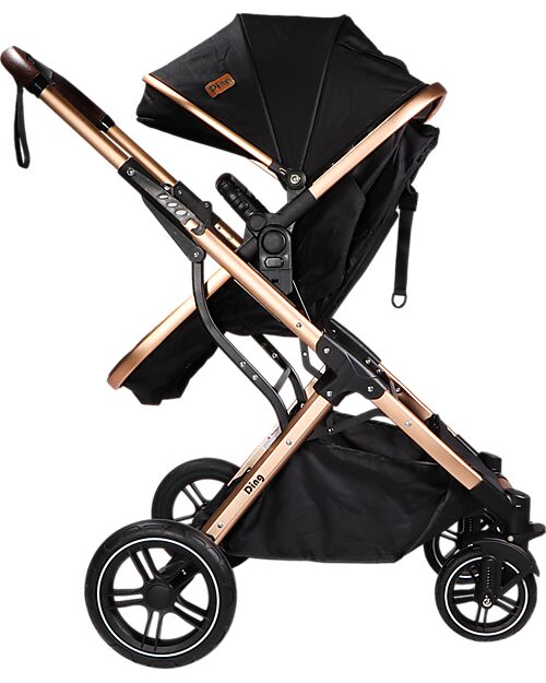 Ding Baby Trio Juna Stroller Carry Cot and Car Seat  - Black/Rosé - The Carry Cot Turns into a Stroller Seat Trio and Duo Strollers