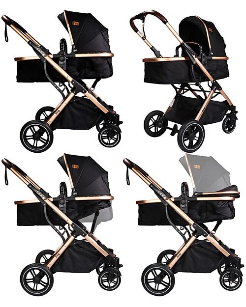 Ding Baby Trio Juna Stroller Carry Cot and Car Seat  - Black/Rosé - The Carry Cot Turns into a Stroller Seat Trio and Duo Strollers