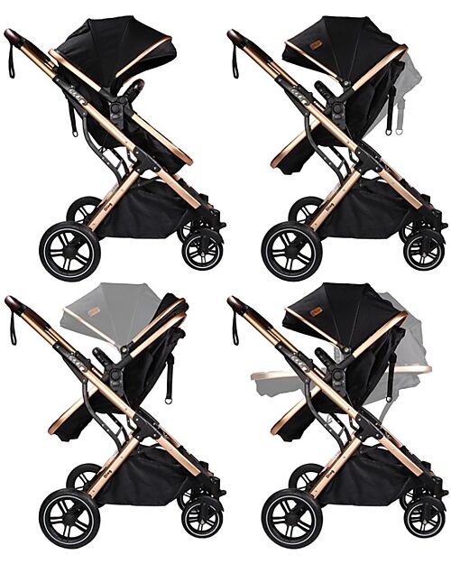 Ding Baby Trio Juna Stroller Carry Cot and Car Seat  - Black/Rosé - The Carry Cot Turns into a Stroller Seat Trio and Duo Strollers