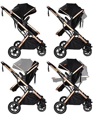 Ding Baby Trio Juna Stroller Carry Cot and Car Seat - Black/Rosé - The Carry Cot Turns into a Stroller Seat Trio and Duo Strollers