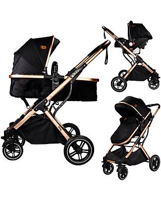 Ding Baby Trio Juna Stroller Carry Cot and Car Seat - Black/Rosé - The Carry Cot Turns into a Stroller Seat Trio and Duo Strollers