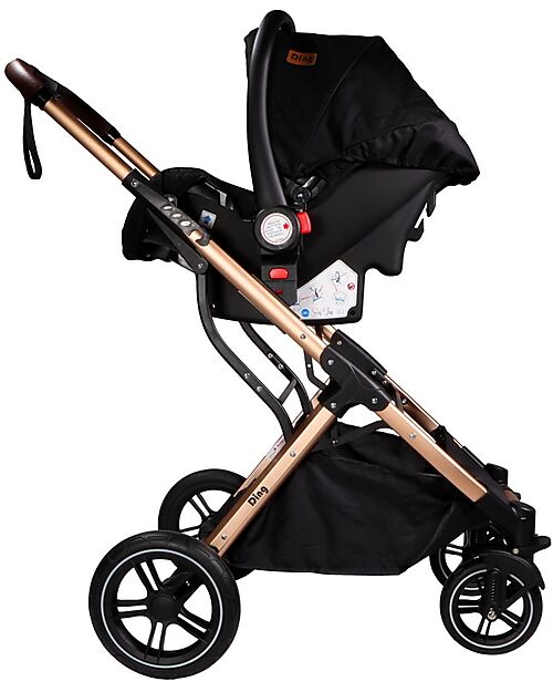 Ding Baby Trio Juna Stroller Carry Cot and Car Seat  - Black/Rosé - The Carry Cot Turns into a Stroller Seat Trio and Duo Strollers
