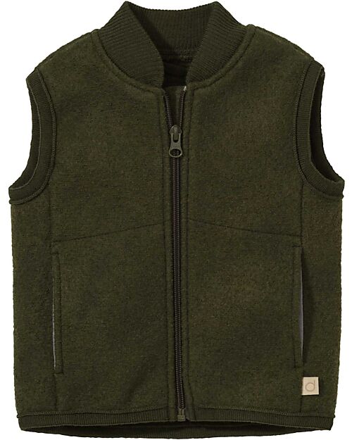 Disana Boiled Wool Vest, Olive - 100% merino wool Jackets