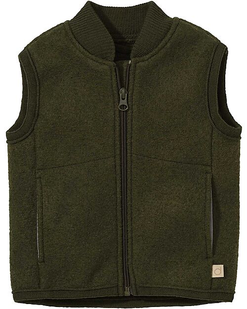 Disana Boiled Wool Vest - Olive - 100% merino wool Jackets